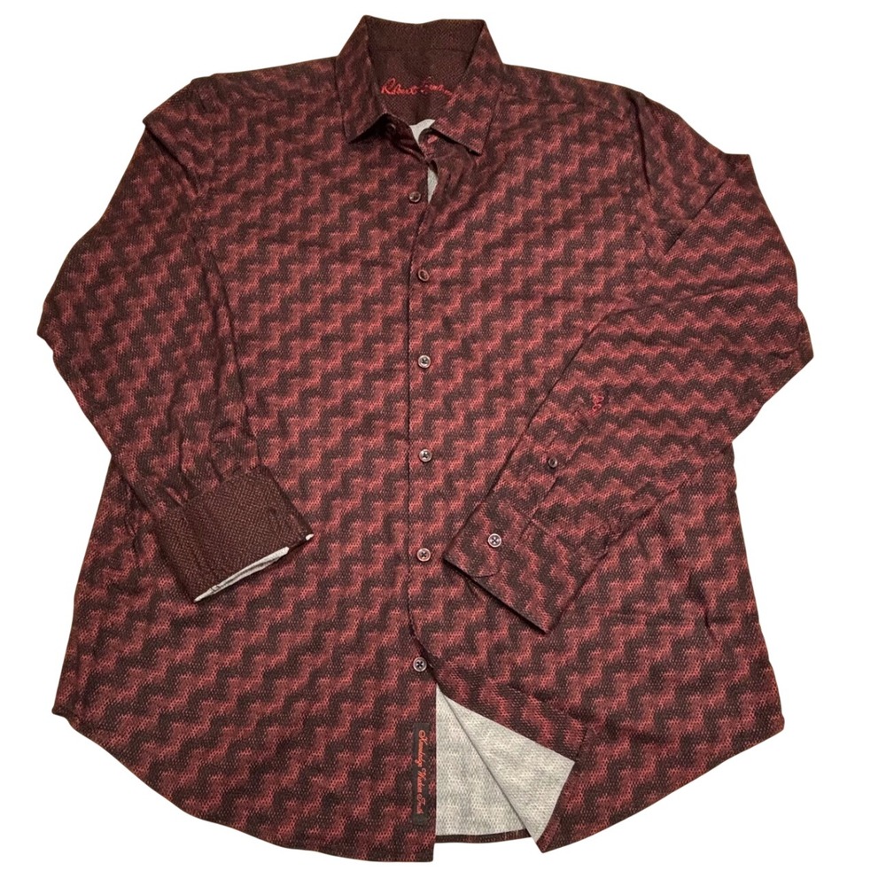 Robert Graham Mens Button Down Shirt XL Burgundy Geometric Classic Fit Cotton